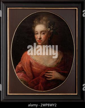 Dieses Ölgemälde von 1762 zeigt Urszula Dembińska geborene Morsztyn, eine polnische Adlige und Starostina von Wolbrom. Der anonyme Künstler nahm sie in formeller Kleidung auf, die polnische Porträts des 18. Jahrhunderts widerspiegelt. Stockfoto