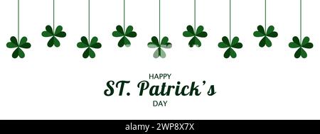 Banner für St.. Patricks Day am 17. März mit Schamrock an der Schnur. Stock Vektor