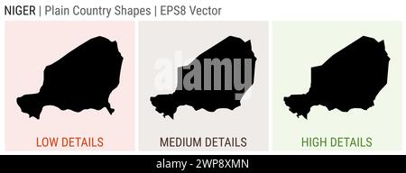Niger - einfache Landform. Niedrige, mittlere und hohe Detailkarten von Niger. EPS8 Vektordarstellung. Stock Vektor