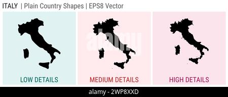 Italien - einfache Landform. Niedrige, mittlere und hohe Detailkarten von Italien. EPS8 Vektordarstellung. Stock Vektor