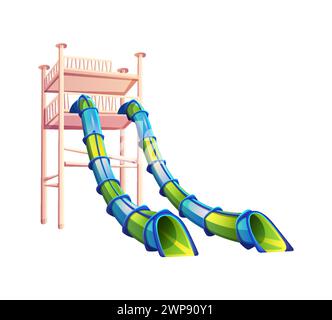 Wasserrutsche mit Doppelrohr am Aquapark-Farbvektor-Symbol. Rutschen Attraktion im Wasser-Vergnügungspark Illustration isoliert auf weißem Hintergrund Stock Vektor