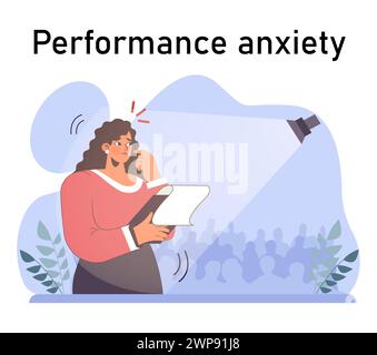 Angst. Charakterpsychische Gesundheitsprobleme. Frau, die mit psychologischem Stress fertig wird. Psychische Störung emotionale und körperliche Symptome. Illustration des flachen Vektors Stock Vektor