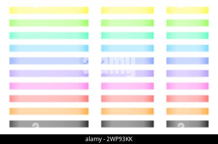Markierungslinien, Stiftmarkierungsstreifen, transparente Pinselstreifen isoliert auf weiß Stock Vektor
