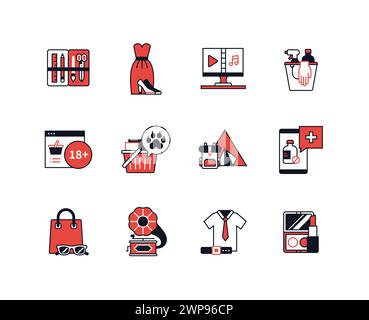 Aktivitäten und Kleidung für Erwachsene – Symbole im Liniendesign Stock Vektor