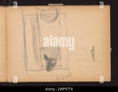 Zwei Skizzen von Ferdynand Ruszczyc aus dem Jahr 1906, die Szenen für Henryk Sienkiewicz 'Dzwonnik' illustrieren, einschließlich einer Glocke und einer Figur, die an einer Straße steht. Stockfoto