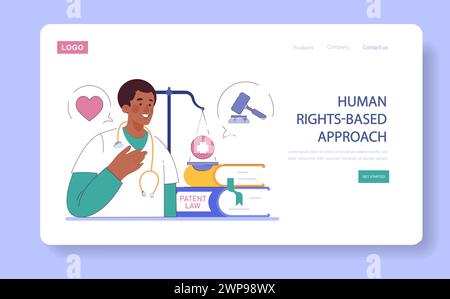 Humanisierung des Web-Banners oder der Landing-Page im Gesundheitswesen. Moderne menschenrechtsbasierte Behandlungsmethode. Ethische Verpflichtung und Allianz von Ärzten oder Ärzten. Illustration des flachen Vektors Stock Vektor