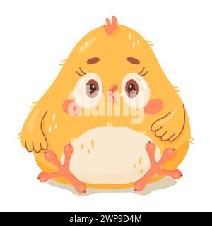 Huhn Hand gezeichnet süße Zeichentrick Illustration kleine Küken. Flacher Vektor Frühling Ostern Design Aufkleber farbige Doodle Stil. Isoliert auf weißem Hintergrund. Vektorabbildung Stock Vektor