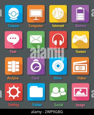 Computer Desktop Flat Design Symbolsatz, Vektor-Illustration Stock Vektor