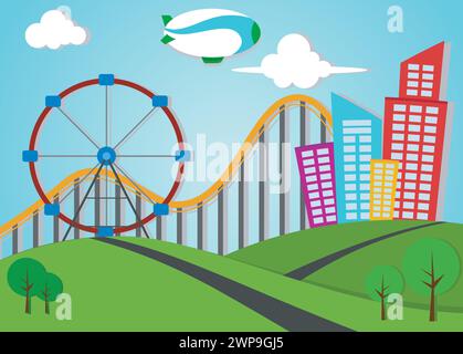 Park Und Metro City Applique Landschaft, Vektor Illustration Stock Vektor