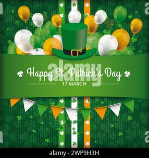 Happy St. Patricks Day Shamrock Cover Ballons Girlanden Vintage Cover mit für St. Patrick's Day. Stockfoto