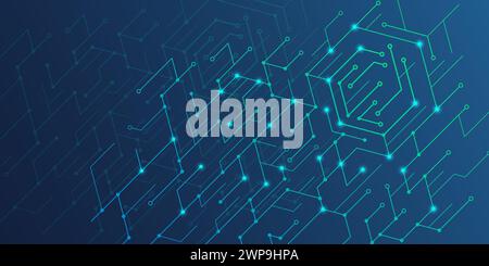 Technischer Hintergrund. Digitale Datenverbindung, innovative Geschäftsinformationen im Internet, Zukunftsgrafik. Horizontaler Banner-Hintergrund, Technologie digitale Textur. Leuchtende Lichtlinien. Abstrakte Vektorlinien Stock Vektor