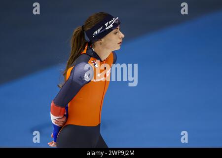 INZELL - Femke Kok während des Trainings vor der Weltmeisterschaft für Allround- und Sprint-Skaten in der Max Aicher Arena. ANP VINCENT JANNINK Stockfoto