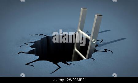 Tiefes Loch mit Leiter Stockfoto