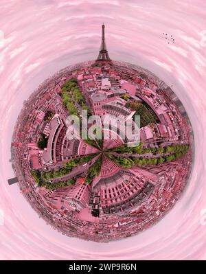 Wunderschönes romantisches Paris, rosafarbenes Rundpanorama, Frankreich Stockfoto