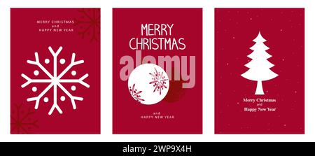 Weihnachtsgrüße mit diesen minimalistischen Grußkarten für Weihnachten und Neujahr. Jede Karte hat eine geschmackvolle und moderne Ästhetik, Stock Vektor