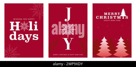 Weihnachtsgrüße mit diesen minimalistischen Design-Grußkarten für Weihnachten und Neujahr. Jede Karte hat eine geschmackvolle und moderne Ästhetik, c Stock Vektor