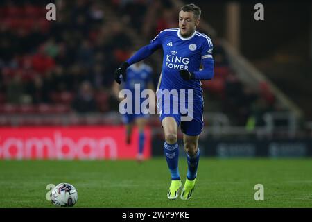 Jamie Vardy von Leicester City während des Sky Bet Championship-Spiels zwischen Sunderland und Leicester City im Stadion of Light, Sunderland am Dienstag, den 5. März 2024. (Foto: Michael Driver | MI News) Credit: MI News & Sport /Alamy Live News Stockfoto