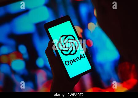 Brasilien. März 2024. In dieser Abbildung wird ein OpenAI-Logo auf einem Smartphone-Bildschirm angezeigt. (Foto von Rafael Henrique/SOPA Images/SIPA USA) *** ausschließlich für redaktionelle Nachrichten *** Credit: SIPA USA/Alamy Live News Stockfoto