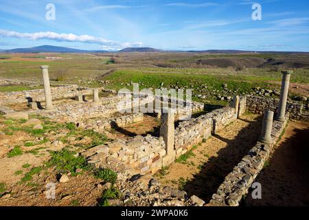 Kolonnen in der keltiberischen Siedlung in Garray, Provinz Soria, Castilla Leon in Spanien. Stockfoto