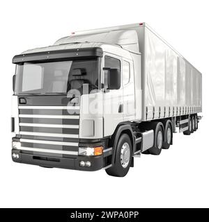 Hochdetaillierte Abbildung eines schlanken, modernen Sattelkippers auf weißem Hintergrund. 3D-Rendering Stockfoto