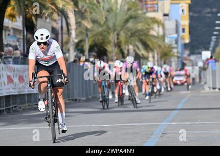 Pietra Ligura, Italien. März 2024. Linda Zanetti (Team National Suisse) 3Â° klassifiziert während Femminile - Trofeo Ponente Rosa - Bordighera/Pietra Ligure, Straßenradrennen in Pietra Ligura, Italien, 06. März 2024 Credit: Independent Photo Agency/Alamy Live News Stockfoto