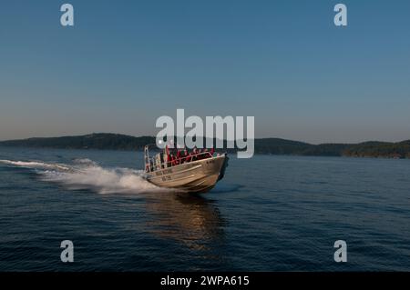 Touristen in einem Walbeobachterboot Gulf Islands Sidney, BC, Kanada Stockfoto