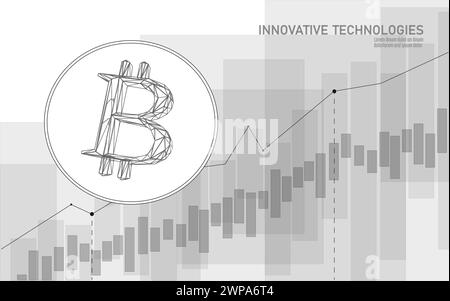 Bitcoin-Symbol auf wachsendem Diagramm. Goldene Währung Kryptowährung Banksystem. Economy Commerce Network Blockchain Vektor-Illustration. Stock Vektor