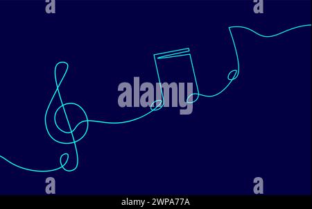 Einzelne kontinuierliche Linie Kunst Musikbibliothek wie. Lernen hören Apps musikalische Symbol Hinweis online. Entwerfen Sie einen Skizzenvektor für die Kontur einer Kontur Stock Vektor
