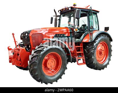Landwirtschaftliche Traktoren und Maschinen isoliert, weißer Hintergrund Stockfoto