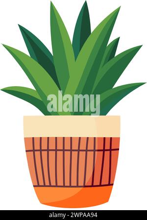 Zimmerpflanze Aloe Vera in einem Topf. Flacher STYLE. Grüne Pflanze in einem Blumentopf zur gemütlichen Dekoration von Haus, Garten, Veranda, Balkon, Terrasse, Büro, Wohnen Stock Vektor
