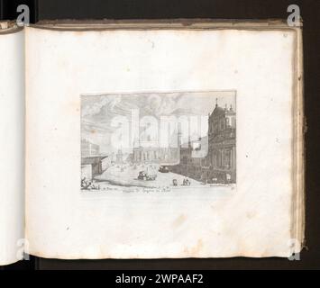 Blick auf die Piazza di Spagna in Rom mit Architektur, Stadtplätzen und Figuren, von Melchior Küsel und Johann Wilhelm Baur, 1682, Teil des Albums Factis. Stockfoto