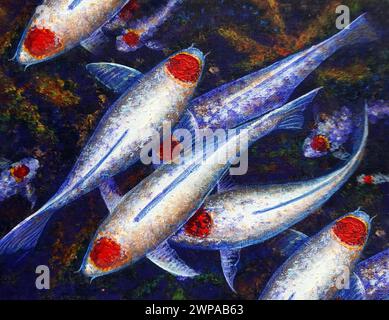 Kunstgemälde Ölfarbe Fancy Karpfenfisch Glück, Koi Fisch Stockfoto