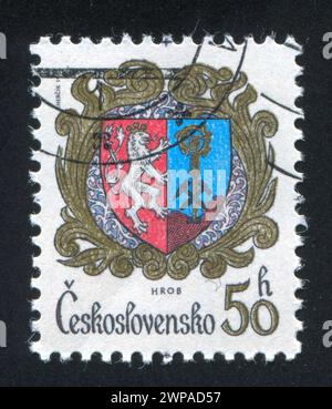 TSCHECHOSLOWAKEI - UM 1982: Stempel gedruckt von der Tschechoslowakei, zeigt Wappen von HROB, um 1982 Stockfoto