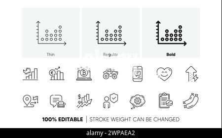 Symbole für Bitcoin, Rise Price und Lounge Place. Für Web-App drucken. Zeilensymbole. Vektor Stock Vektor