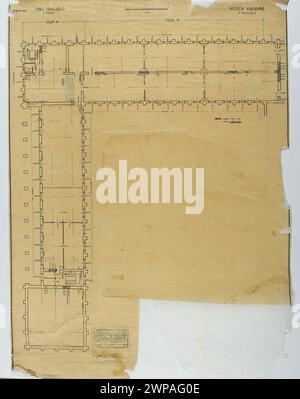 Horizontale Projektion des linken Flügels des Warschauer Nationalmuseums von Tadeusz 1928 im Maßstab 1:100, mit architektonischem Layout und gestalterischen Details. Stockfoto
