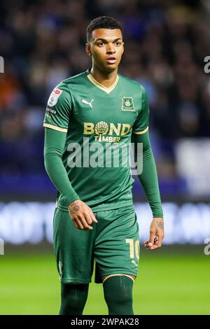 Sheffield, Großbritannien. März 2024. Plymouth Argyle Stürmer Morgan Whittaker (10) während des Sheffield Wednesday FC gegen Plymouth Argyle FC im Hillsborough Stadium, Sheffield, England, Vereinigtes Königreich am 5. März 2024 Credit: Every Second Media/Alamy Live News Stockfoto