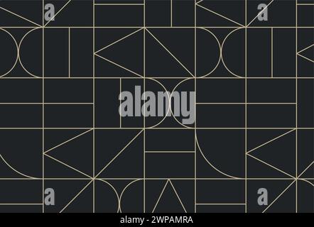 Nahtlose geometrische Vintage-Zeichnung im Art Deco-Stil auf schwarzem Hintergrund. Stock Vektor