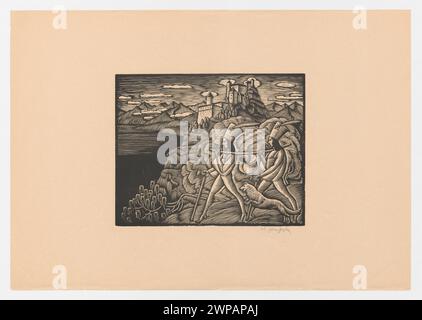Gemälde von W. Adys Aw Skoczylas (1918), das Räuber mit Schätzen zeigt, menschliche Figuren, Wertsachen und eine ländliche Umgebung im Polen des frühen 20. Jahrhunderts zeigt. Stockfoto