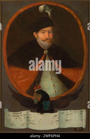 Porträt von Krzysztof II. Radziwi (1585-1640), litauischem Großhetman; unbekannter polnischer Maler; 1733-37 (1733-00-00-1737-00); Dąbrowa (Wappen), Niebowiż (Weißrussland), Radziwiłł (Familie), Radziwiłł, Krzysztof (1585-1640); Hetmani, Magierki, Porträts mit Inschrift, Botschaft (Provenienz), Schule Stockfoto