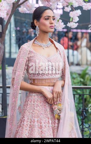 Die National Asian Wedding Show London 2024 - traditionelle und moderne Hochzeitskleidung. Stockfoto