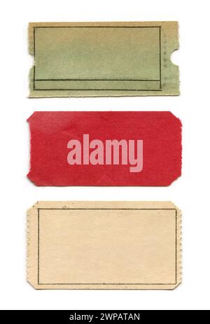 Festliches Trio aus Vintage Rot, Grün und weiß Tickets - isoliert, leer - großartig für Urlaub Stockfoto