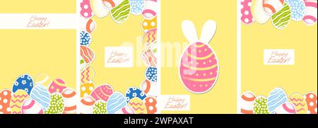 Happy Easter Art Collage Plakate Set Vektor Illustration Stock Vektor