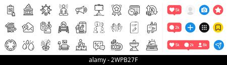 Interview, Eis und Selfie Stick Line Icons Pack. Für Web-App. Social-Media-Symbole. Vektor Stock Vektor