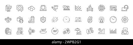 Symbole für pH-neutral, Globe und Global Business Line. Für Web-App drucken. Zeilensymbole. Vektor Stock Vektor