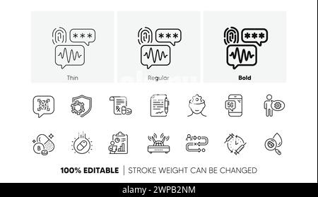 Coronavirus, biometrische Sicherheit und Zahnradlinien. Für Web-App drucken. Zeilensymbole. Vektor Stock Vektor