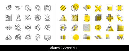 Coronavirus-Liniensymbole. Medizinische Schutzmaske, Handdesinfektionsmittel, kein Impfstoff. COVID-19-Pandemie. Design Elements Vektor Stock Vektor