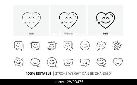 Symbole für die Lächellinie. Emoticon mit Zungenleck im Mund. Lächeln Sprechblase. Lineares Set. Zeilensymbole. Vektor Stock Vektor