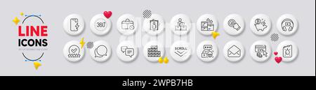 Symbole für E-Mail, 360 Grad und Cyber Attack Line. Für Web-App drucken. Weiße Tasten 3D-Symbole. Vektor Stock Vektor