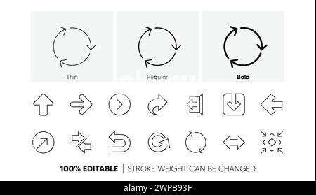 Pfeilsymbole. Herunterladen, Synchronisieren und Teilen. Lineare Symbolgruppe. Zeilensymbole. Vektor Stock Vektor