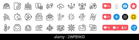 LGBT-, Web Mail- und Cloud-Download-Zeilen-Symbolpaket. Für Web-App. Social-Media-Symbole. Vektor Stock Vektor